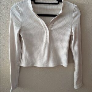 Cider Cream Buttoned Ribbed Long Sleeve Top